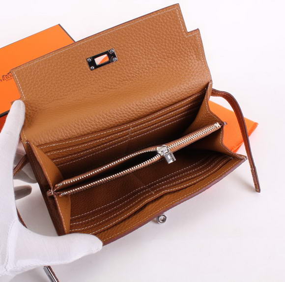 High Quality Hermes Kelly Bi-Fold Wallet A708 Coffee Fake - Click Image to Close